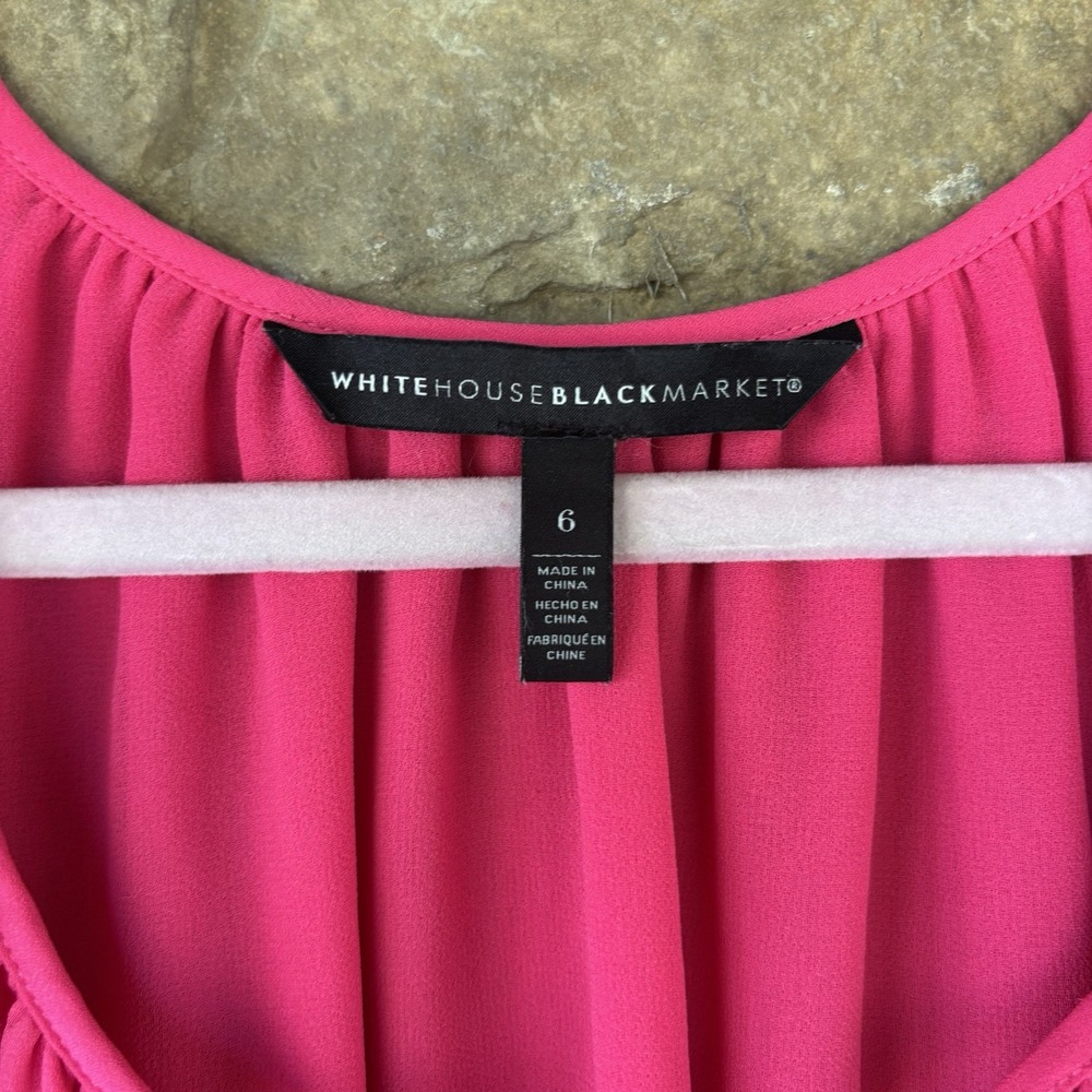 White House Black Market Women SIZE 6 Pink Shirt Lattice Cut Out Sleeve Top - Picture 2 of 5